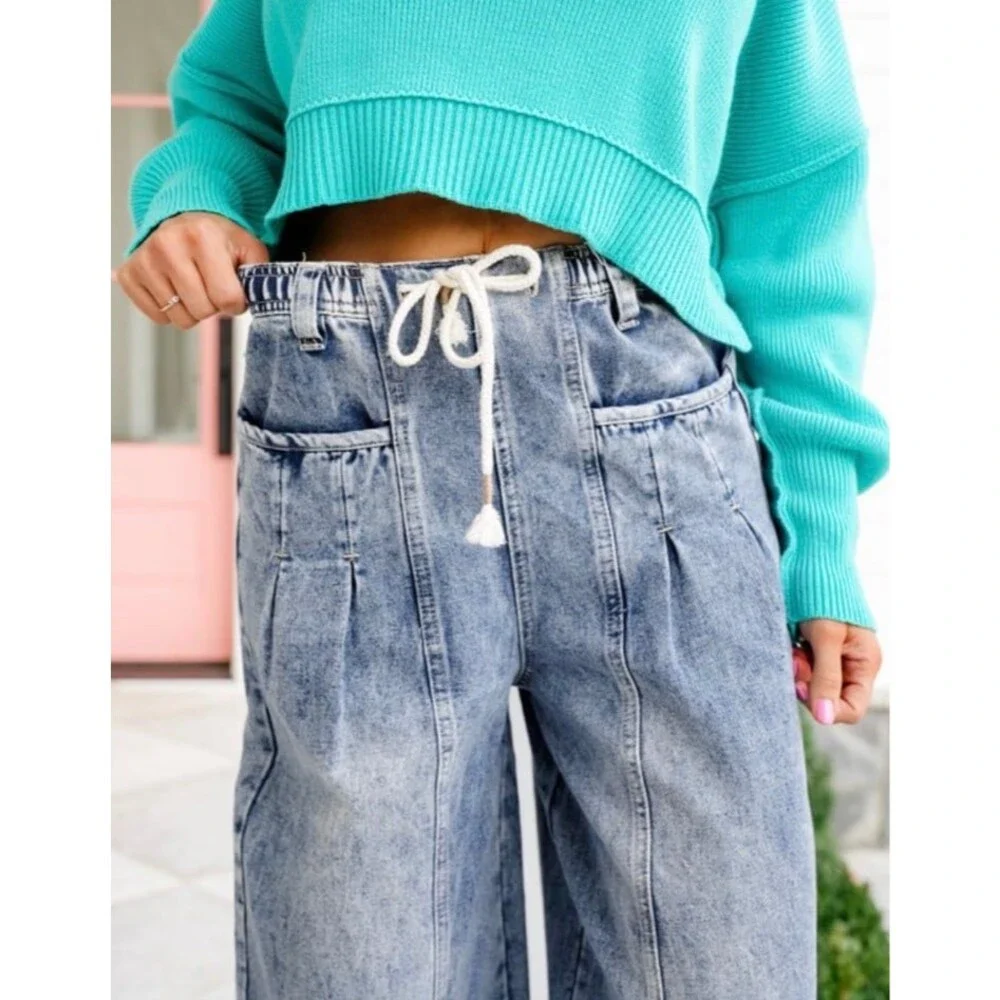 Very j jeans barrel jeans baggy drawstring waist womens jeans size small 2-6 NEW